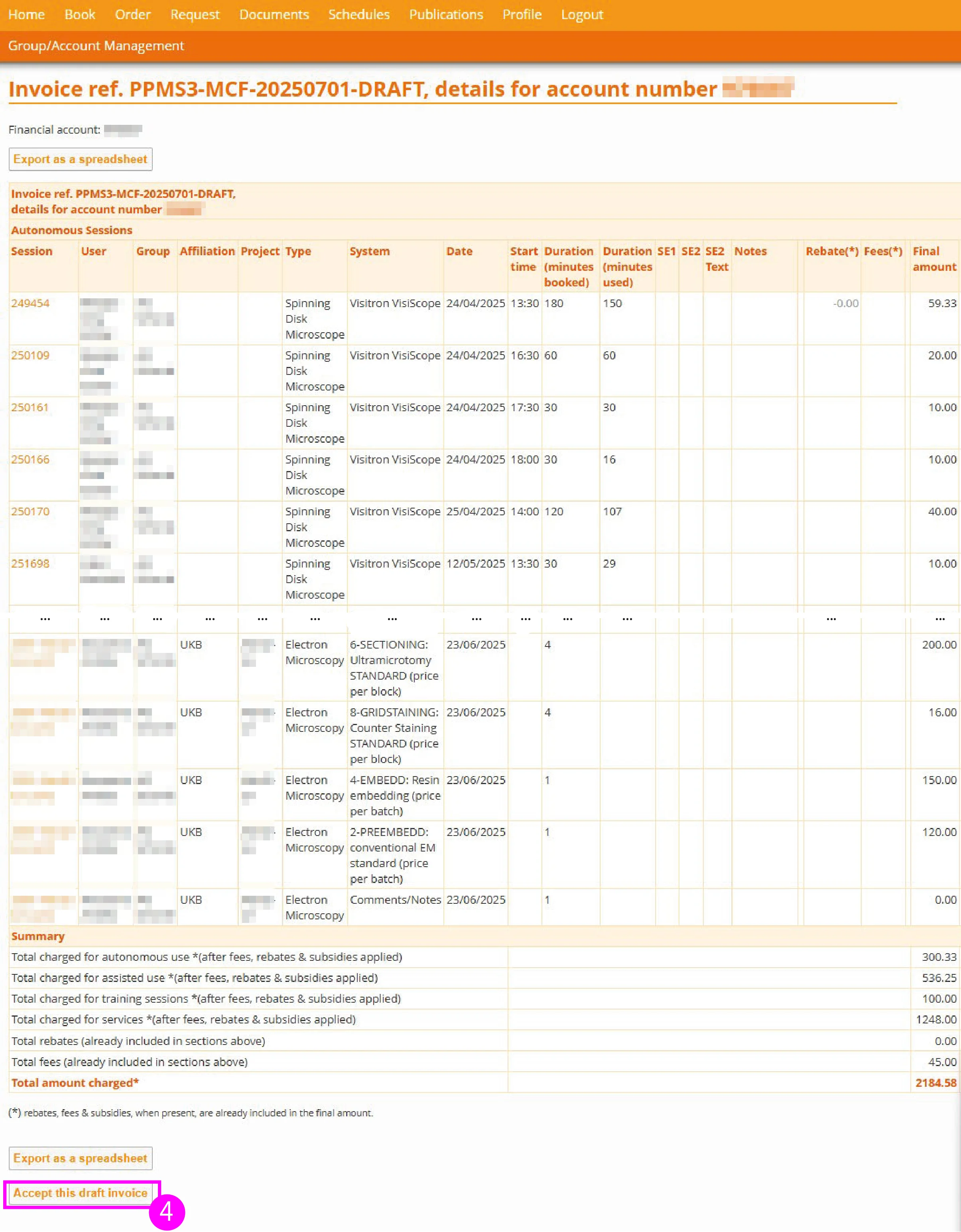 Image 2: Exemplary draft invoice