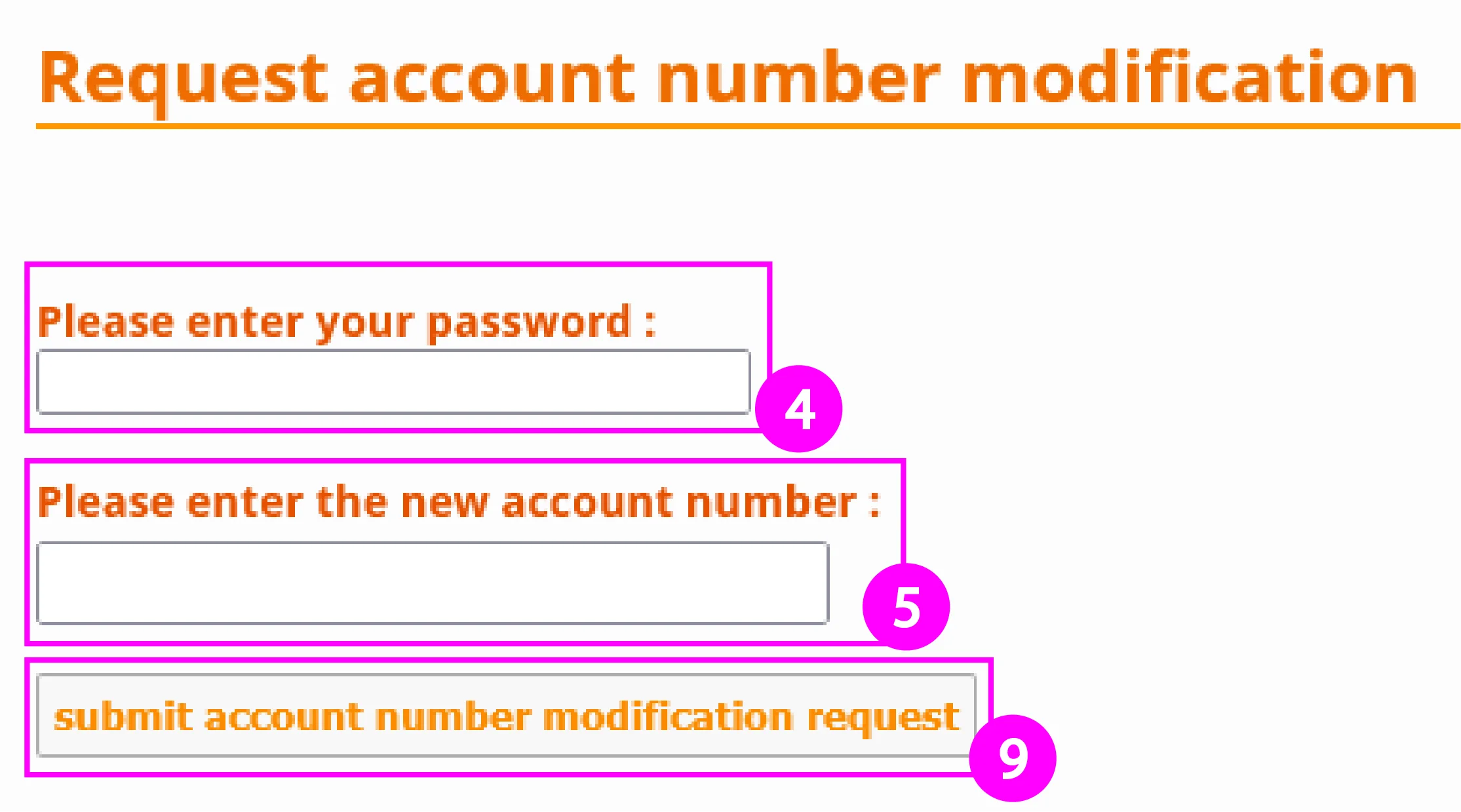 Image 2: Account number modification request Image 2: Account number modification request