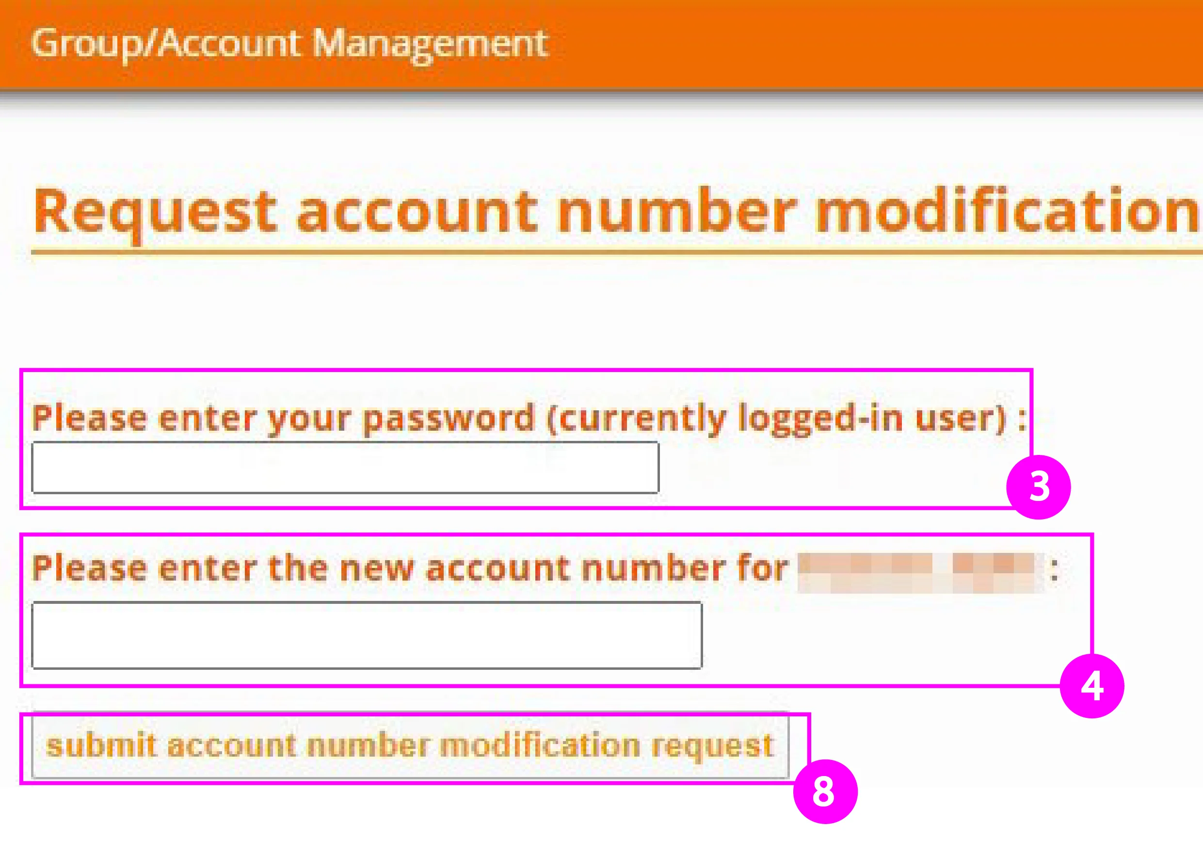 Image 4: Account number modification request Image 4: Account number modification request